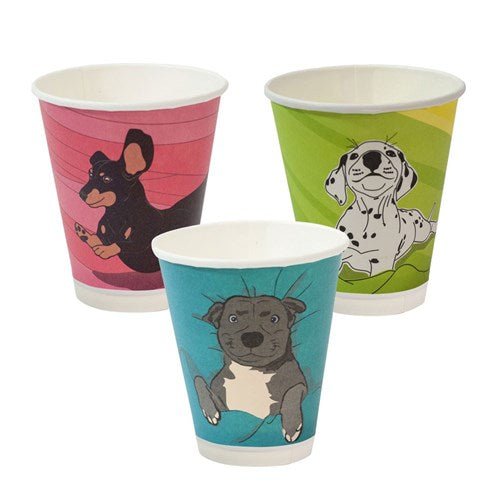 Dog Series 8oz Paper Coffee Cup Compostable Aqueous Lined Double Wall
