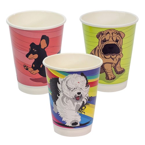 Dog Series 12oz Paper Coffee Cup Compostable Aqueous Lined Double Wall