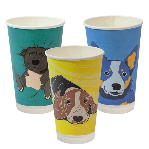 Dog Series 16oz Paper Coffee Cup Compostable Aqueous Lined Double Wall