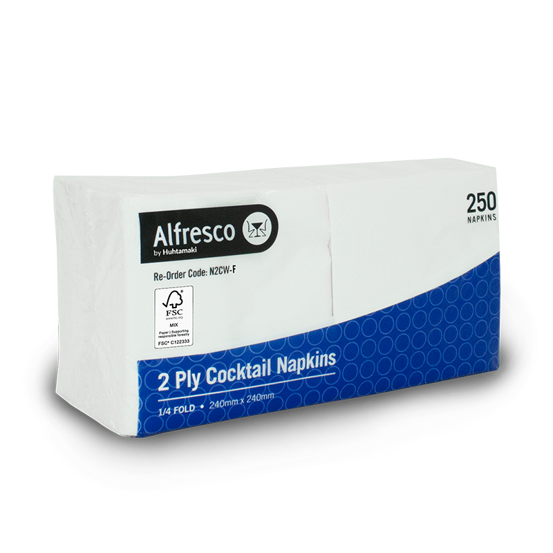 Napkin 2 Ply White Cocktail 1/4 Fold