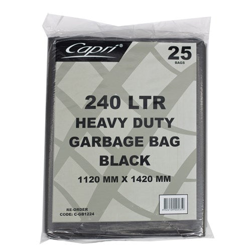 GARBAGE BAGS FLAT PACK HEAVY DUTY BLACK 240 LITRES 240 LITRES