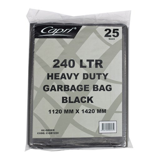 Garbage Bags Flat Pack Heavy Duty Black 240litres