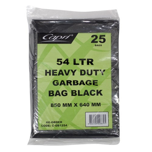 GARBAGE BAGS FLAT PACK HEAVY DUTY BLACK 54 LITRES 54 LITRES