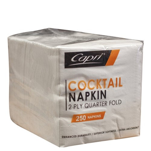 NAPKINS 2 PLY QTR FOLD WHITE COCKTAIL