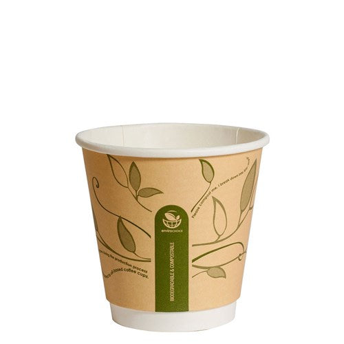 TAKEAWAY COFFEE CUP BIODEGRADABLE & COMPOSTABLE DOUBLE WALL LEAVES KRAFT 8 OZ SUPER