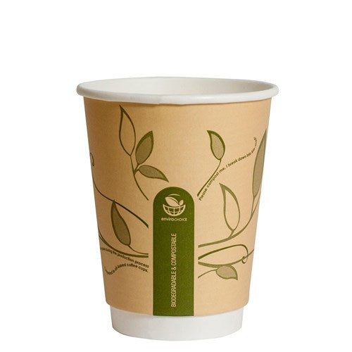 TAKEAWAY COFFEE CUP BIODEGRADABLE & COMPOSTABLE DOUBLE WALL LEAVES KRAFT 12 OZ