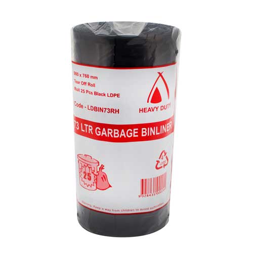 Garbage Bin Liner H/D 73lt Black