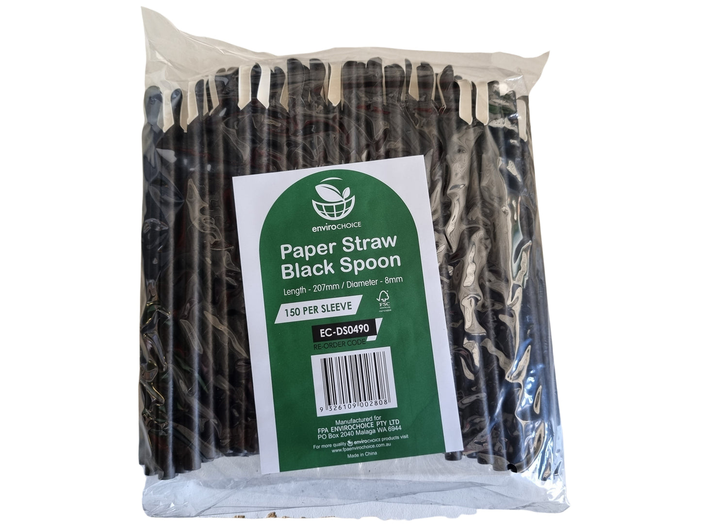 Paper Straw Spoon Black Jumbo 207x8mm