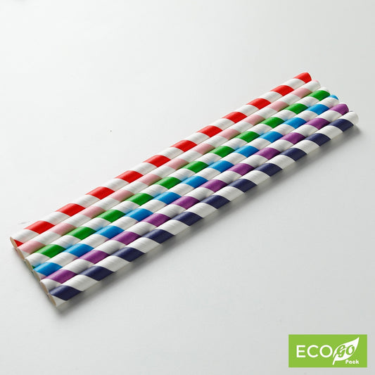 Paper Straw Striped Assorted Colours 6x197mm
