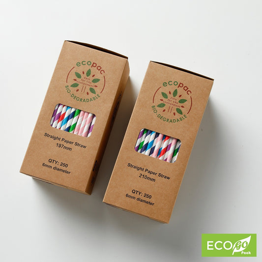 Paper Straw Striped Assorted Colours 6x197mm