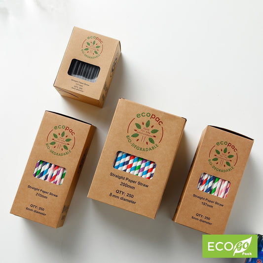 Jumbo Straw 8x210mm Striped Assorted Colours