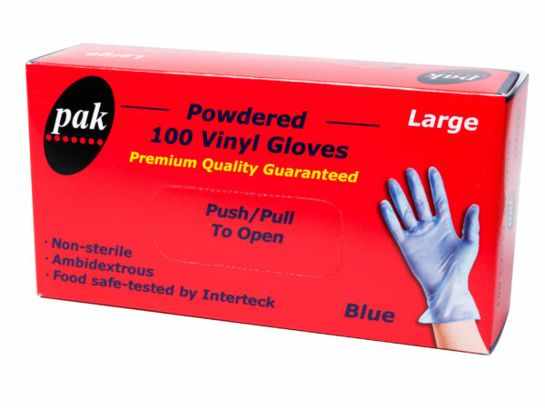 Pak Vinyl Blue Gloves Large - POWDER - Carton 1000