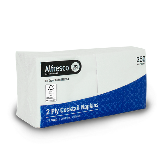 Napkin 2 Ply  White Cocktail 1/4 Fold