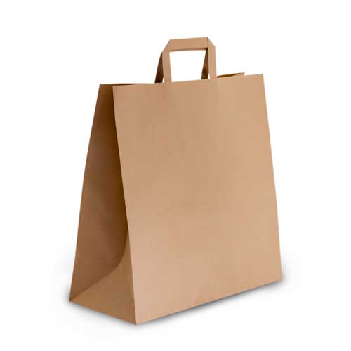 Heavy Duty Brown Kraft Flat Handle Bags 320 × 335 × 145 mm